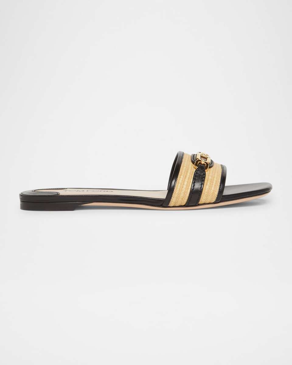 Whitney Raffia and Leather Slides